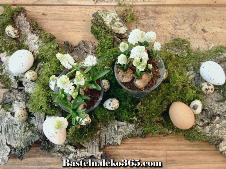 Diy Zu Gunsten Von Fruhling Und Ostern Tischdekoration Aus Natur Mit Schaum Holz Eiern Und Blumen Im Glas Basteln Mit Kids