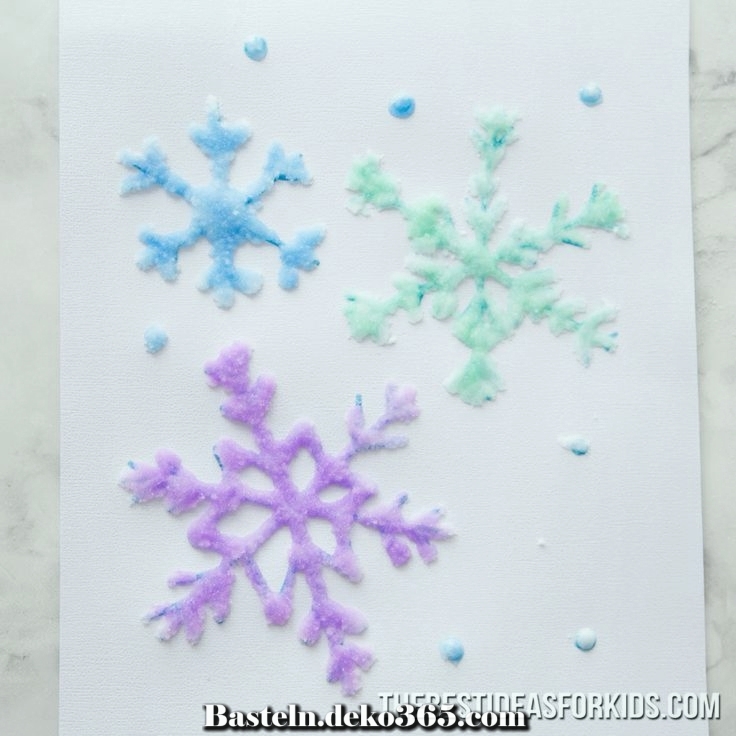 salz gemalte schneeflocken  basteln mit kids