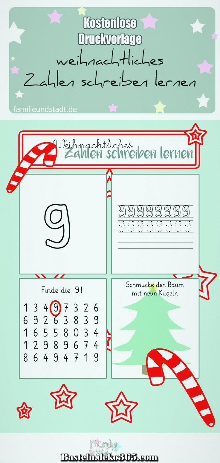 Zahlen schreiben lernen Weihnachtsarbeitsblätter Basteln mit Kids